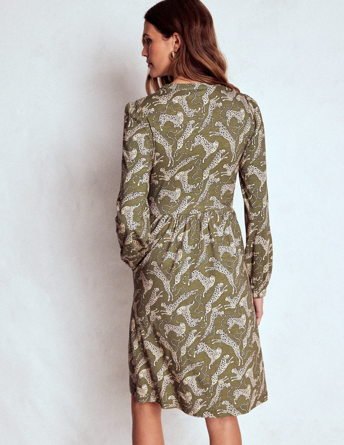 Naomi Relaxed Jersey Dress-Woodland Green, Leopard - Image 3
