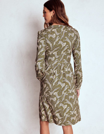 Naomi Relaxed Jersey Dress-Woodland Green, Leopard-3