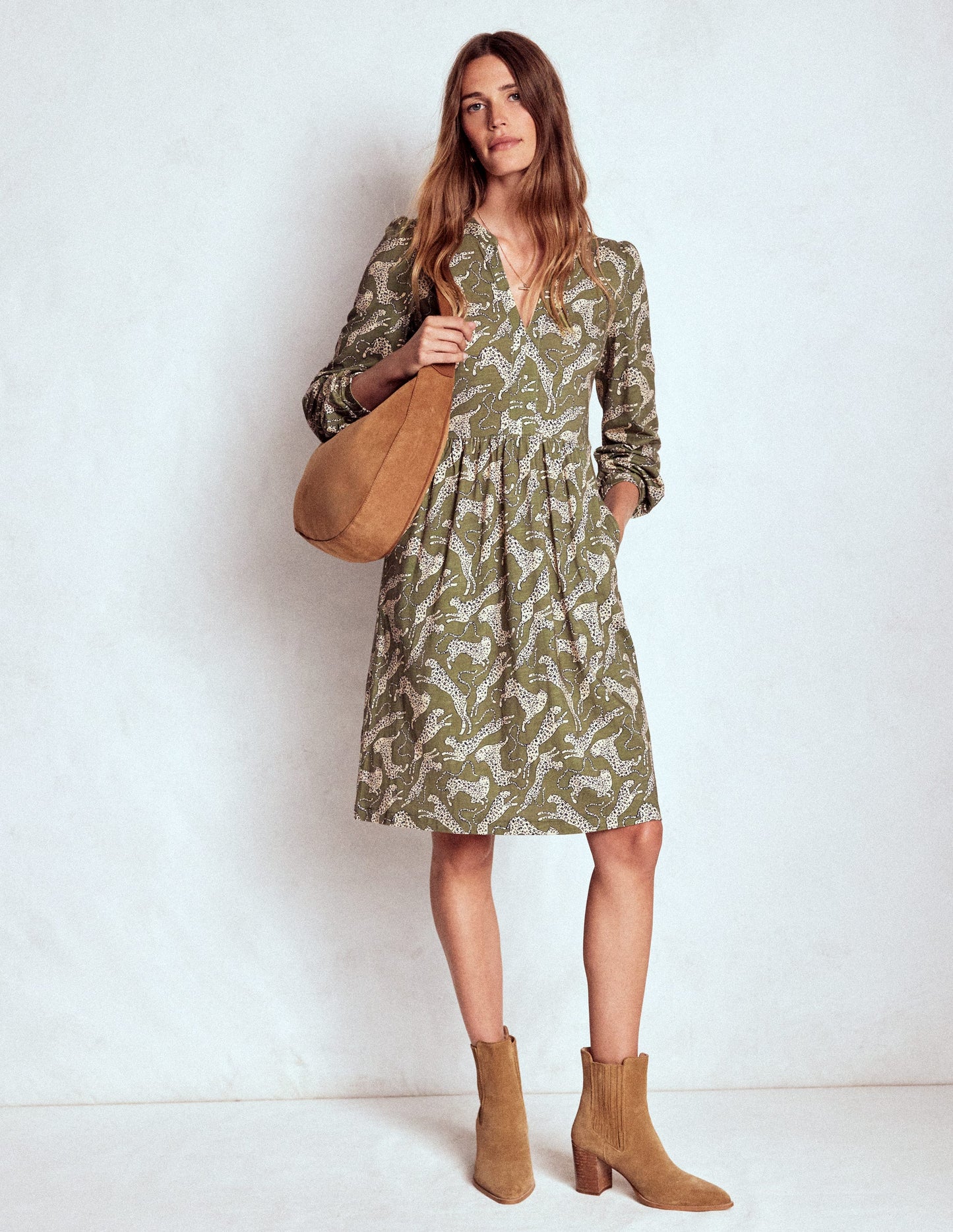 Naomi Relaxed Jersey Dress-Woodland Green, Leopard