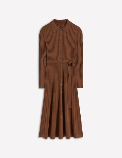 Rachel Knitted Shirt Dress-Raw Umber-5