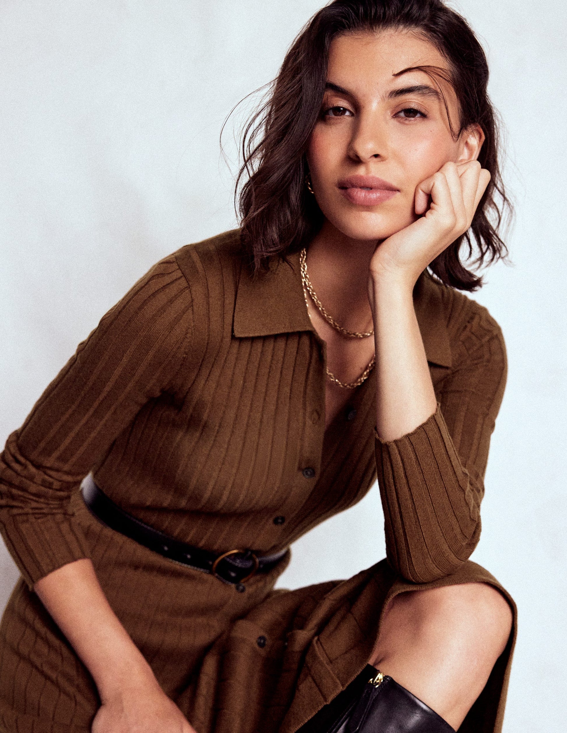 Rachel Knitted Shirt Dress-Raw Umber-2