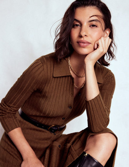 Rachel Knitted Shirt Dress-Raw Umber-2