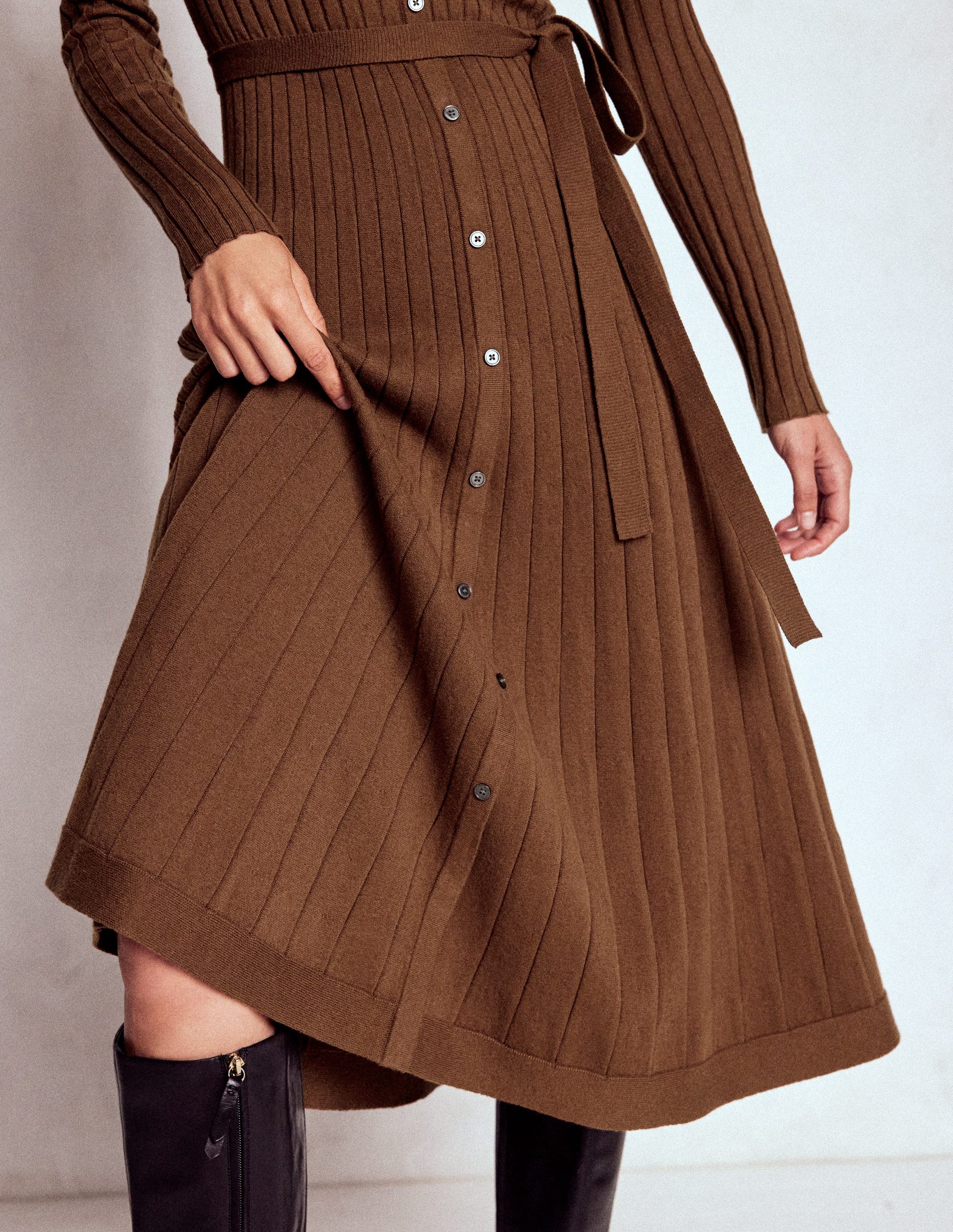 Rachel Knitted Shirt Dress-Raw Umber-3