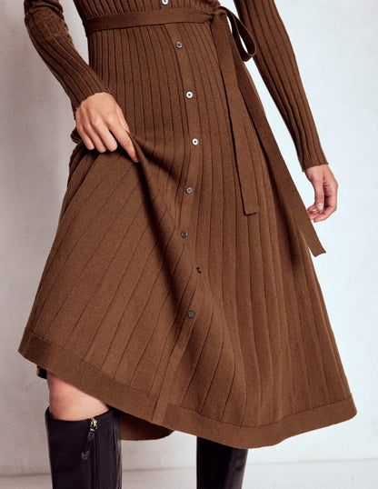 Rachel Knitted Shirt Dress-Raw Umber-3