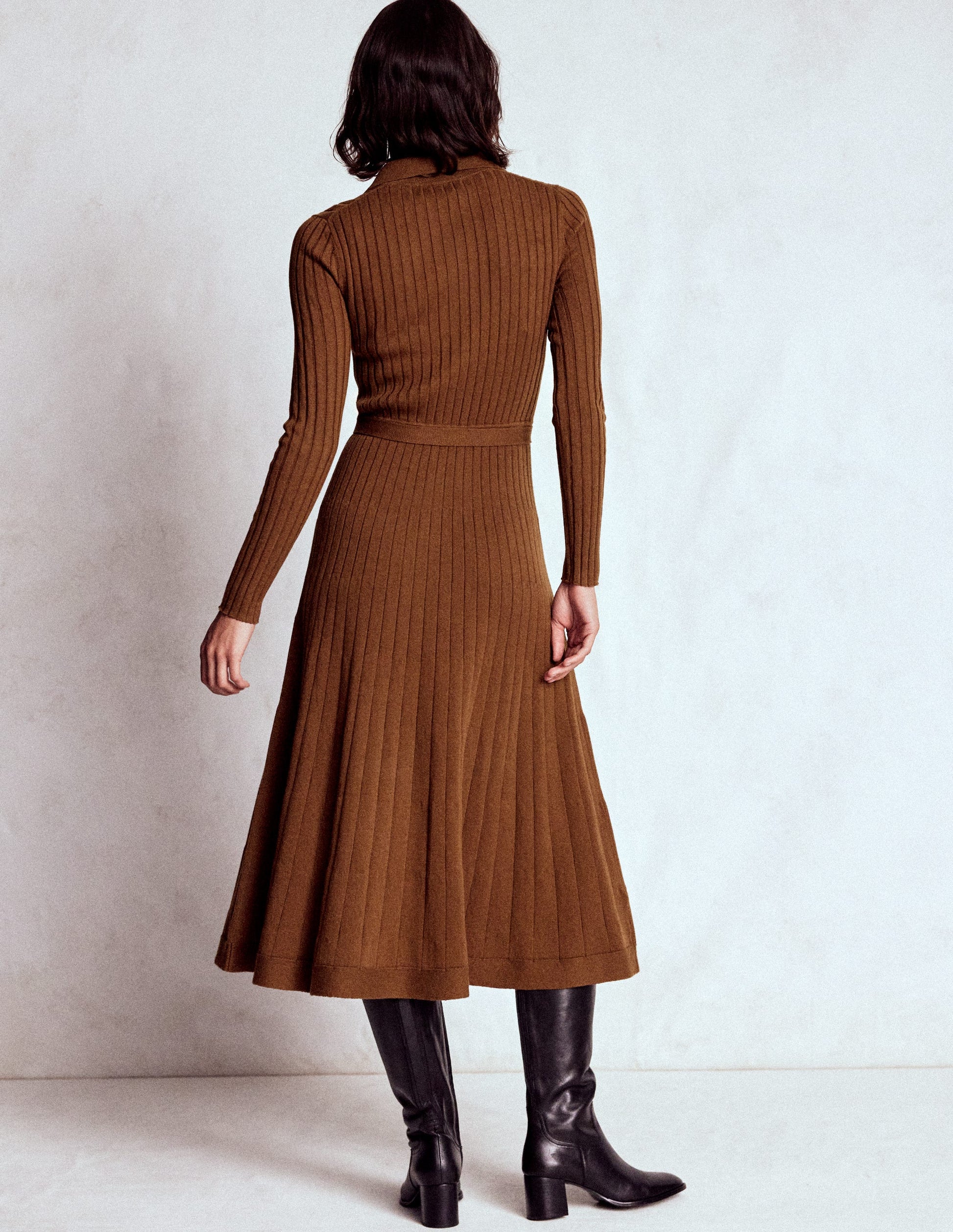 Rachel Knitted Shirt Dress-Raw Umber-4