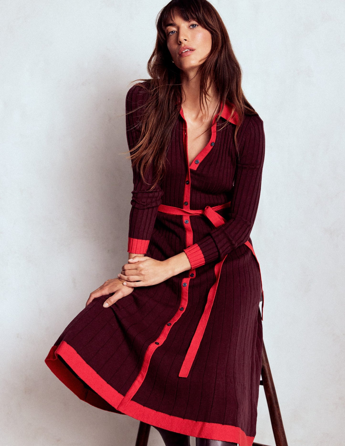 Rachel Knitted Shirt Dress-Deep Wisteria