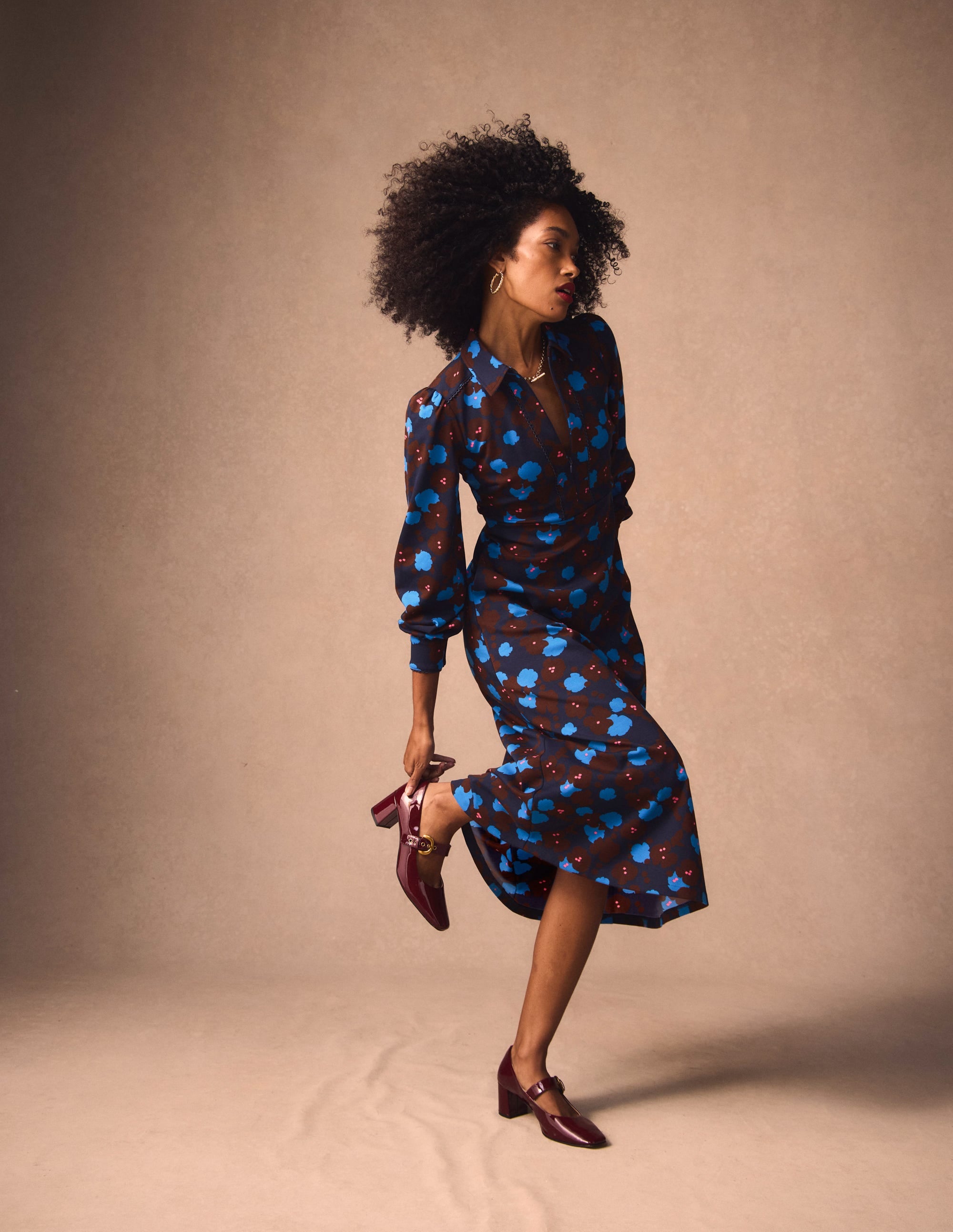 ワンピース PAMEO POSE / Ruban Garden Dress Pip Zip-Up Ponte Midi Dress-French Navy, Garden Blossom | Boden USA