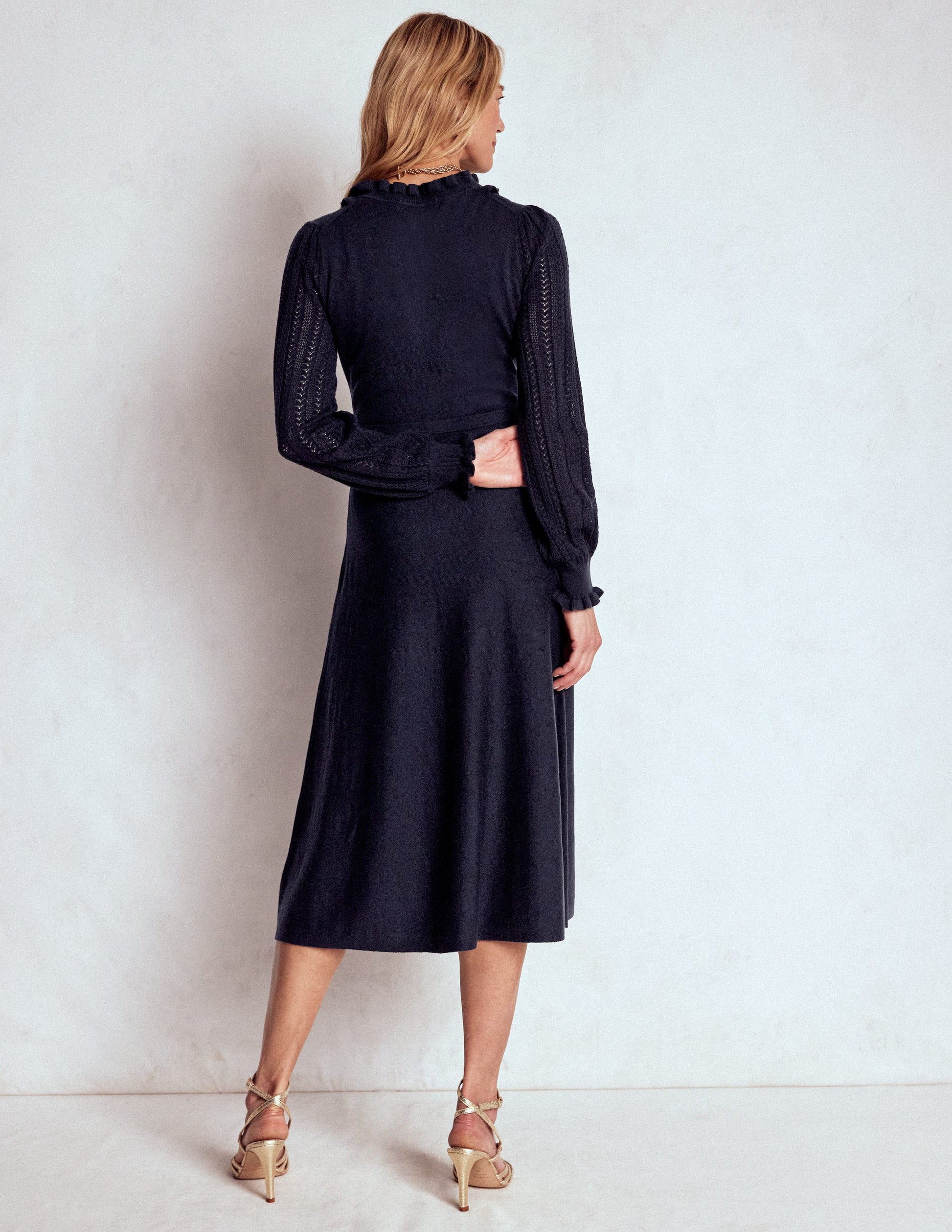 knitted mottled dress Winifred Frilled Knitted Dress-Navy