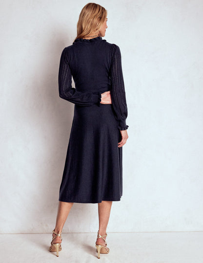 Winifred Frilled Knitted Dress-Navy-3