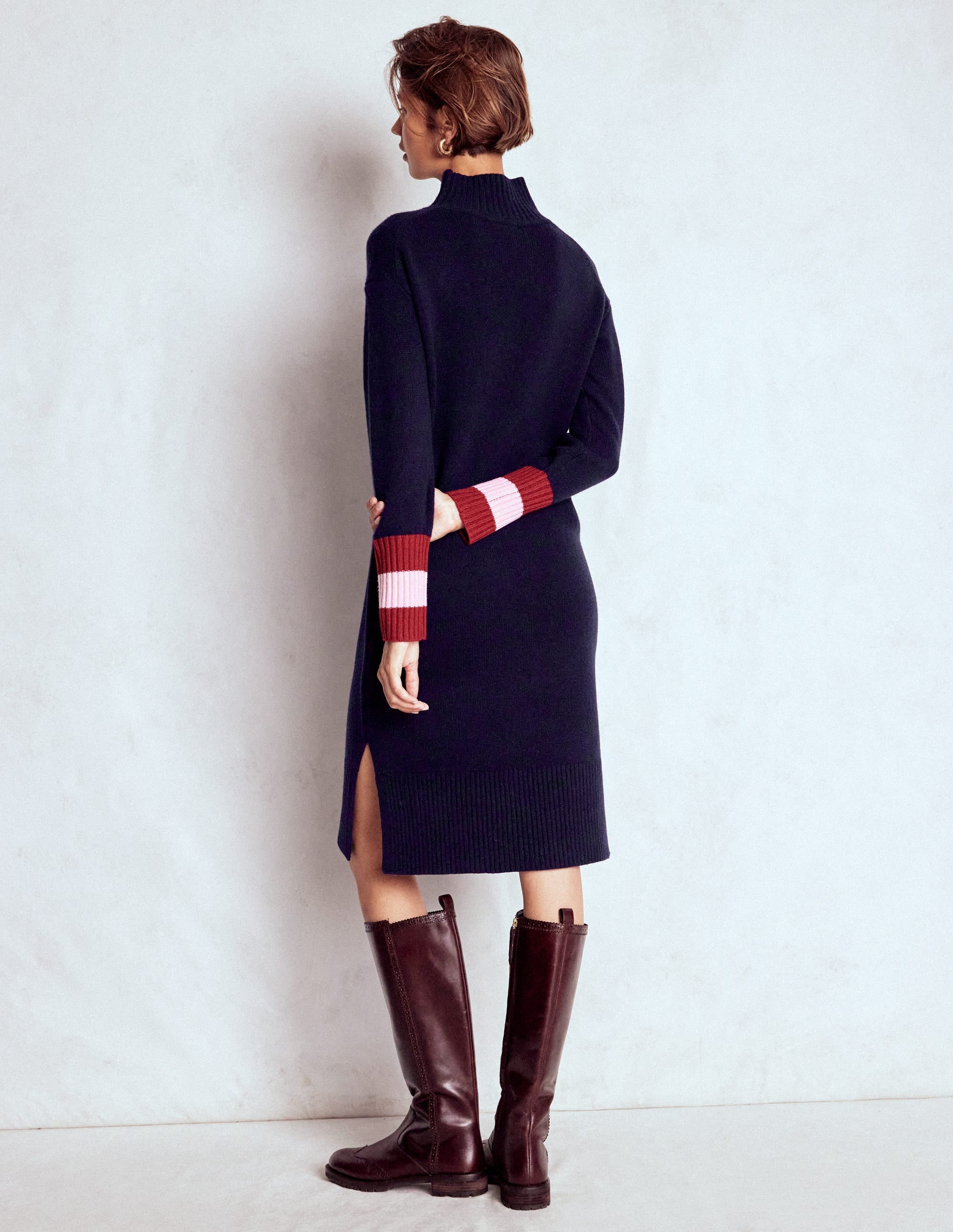 Merino Knitted Dress-Navy - Image 3
