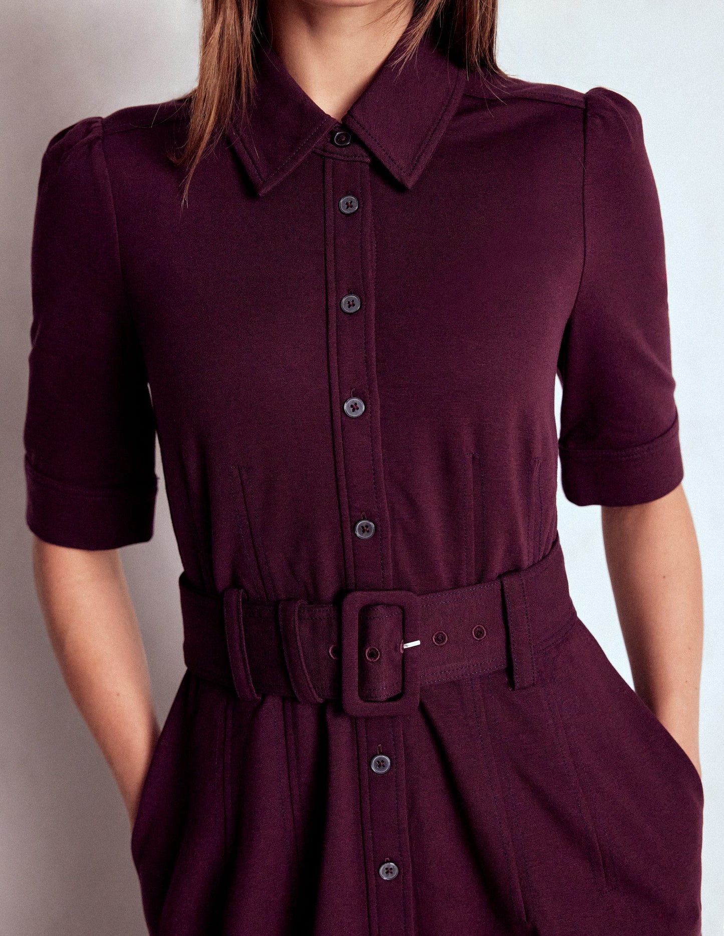 Anita Ponte Shirt Dress-Dark Cherry