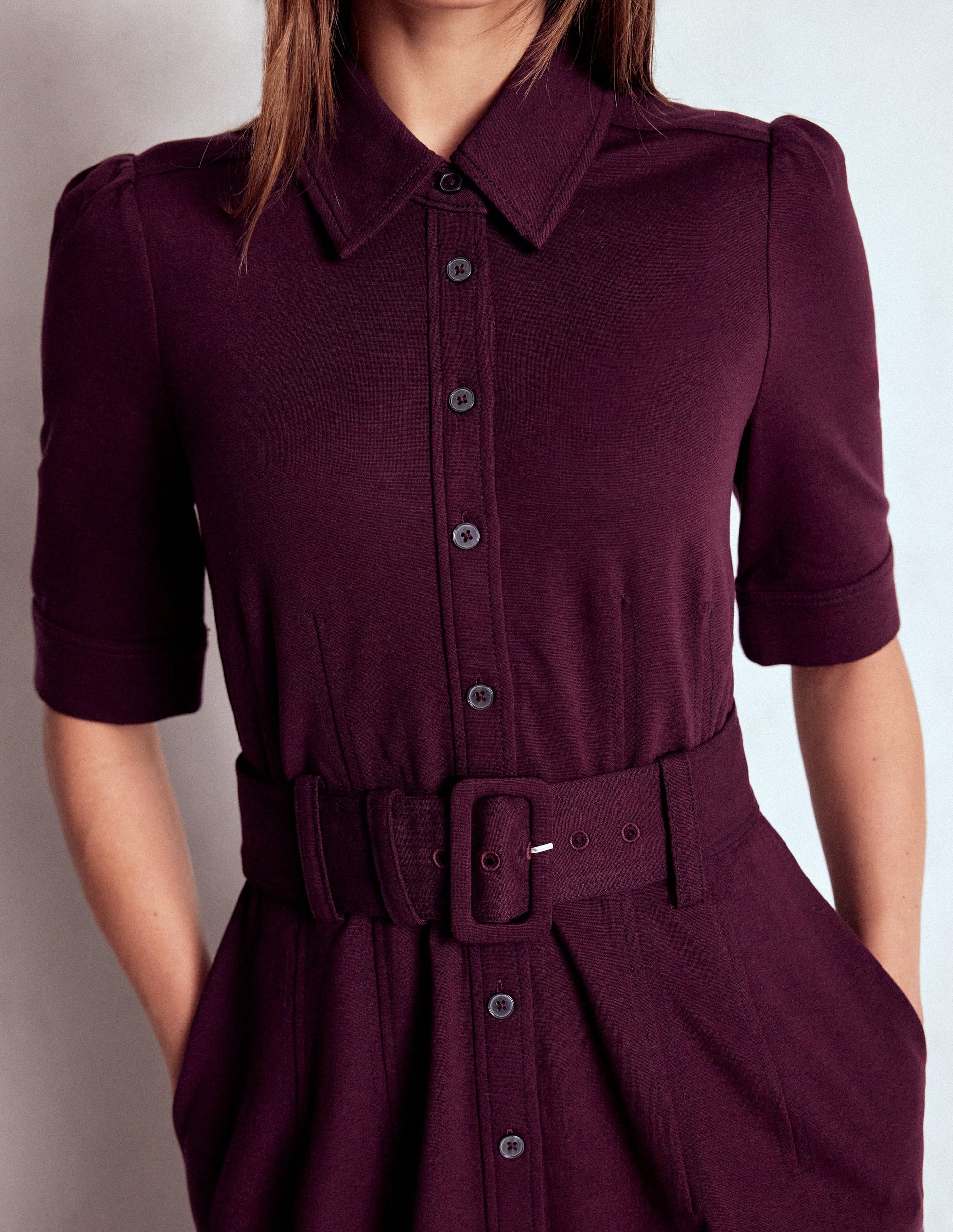 Anita Ponte Shirt Dress-Dark Cherry-2