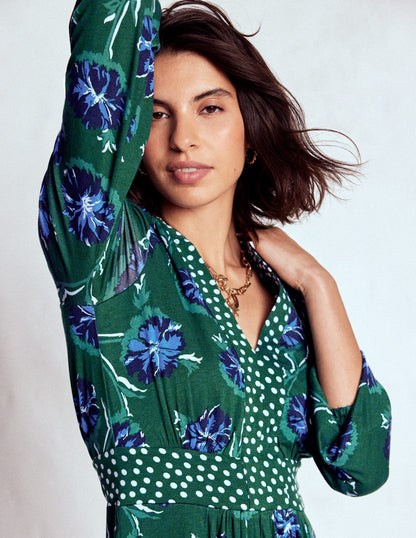 Lily Long Sleeve Midi Dress-Emerald, Delicate Carnation-2