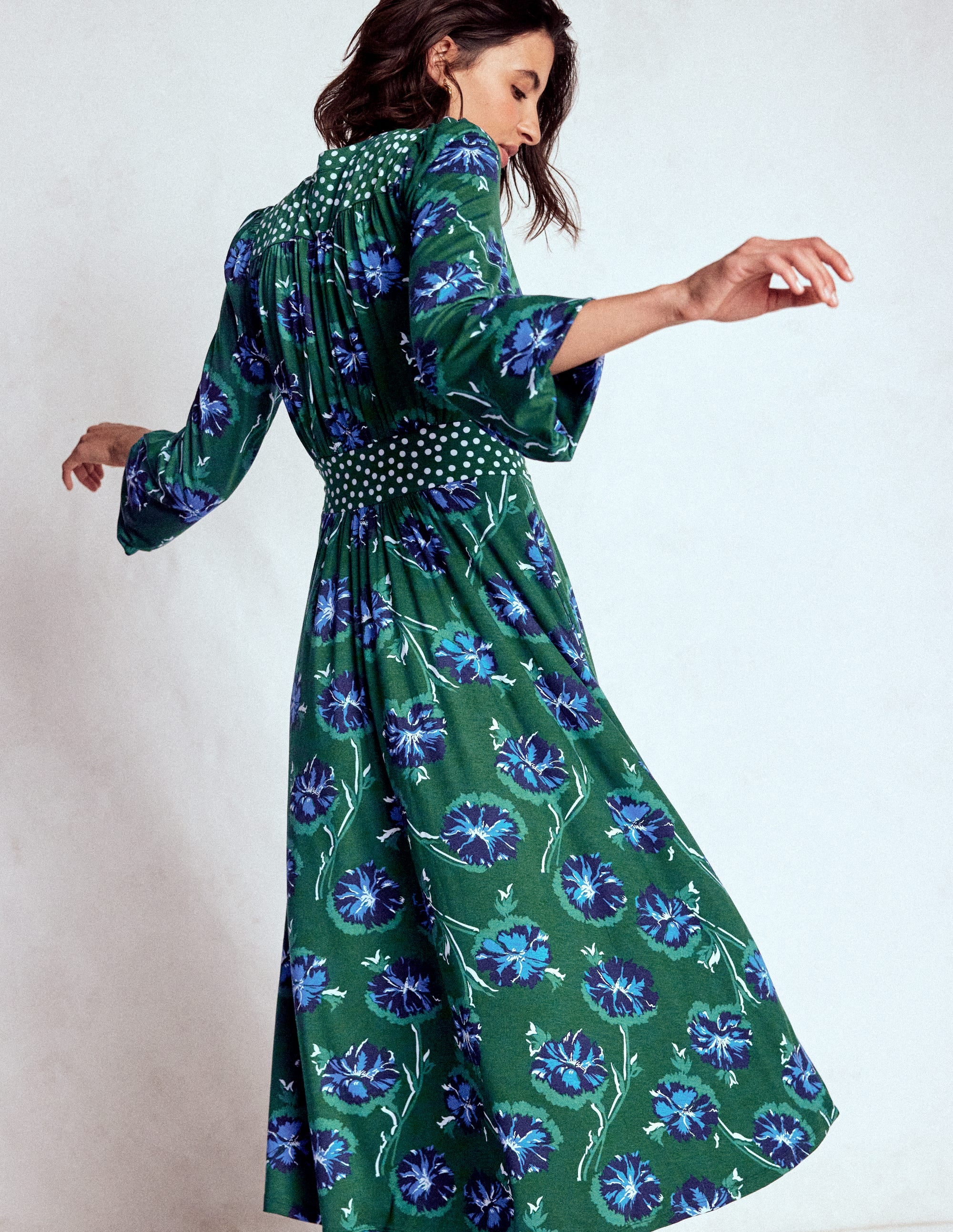 Lily Long Sleeve Midi Dress-Emerald, Delicate Carnation - Image 3