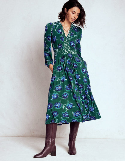 Lily Long Sleeve Midi Dress-Emerald, Delicate Carnation-4