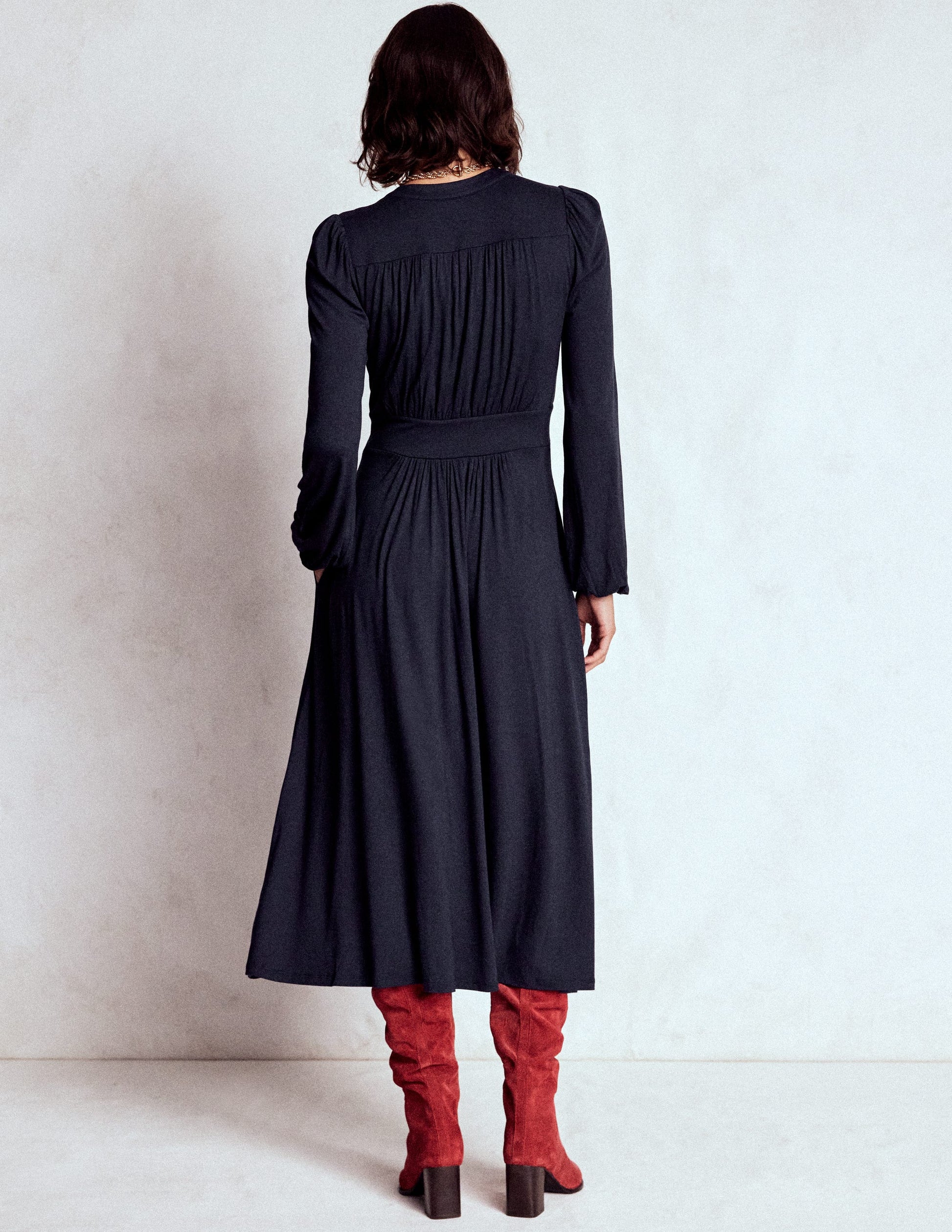 Lily Long Sleeve Midi Dress-Navy Lily Long Sleeve Midi Dress-Navy