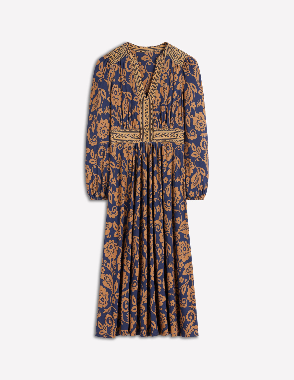 Lily Long Sleeve Midi Dress-French Navy, Ornate Flora - Image 5