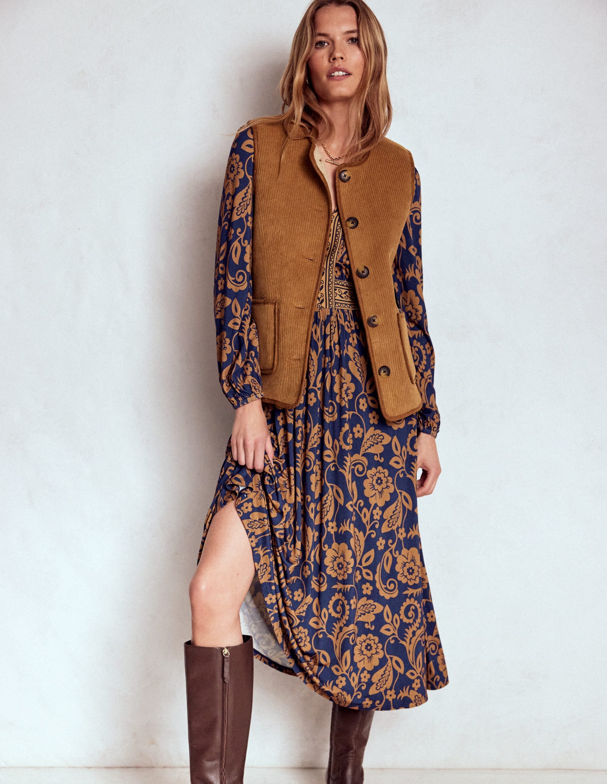 Lily Long Sleeve Midi Dress-French Navy, Ornate Flora - Image 4