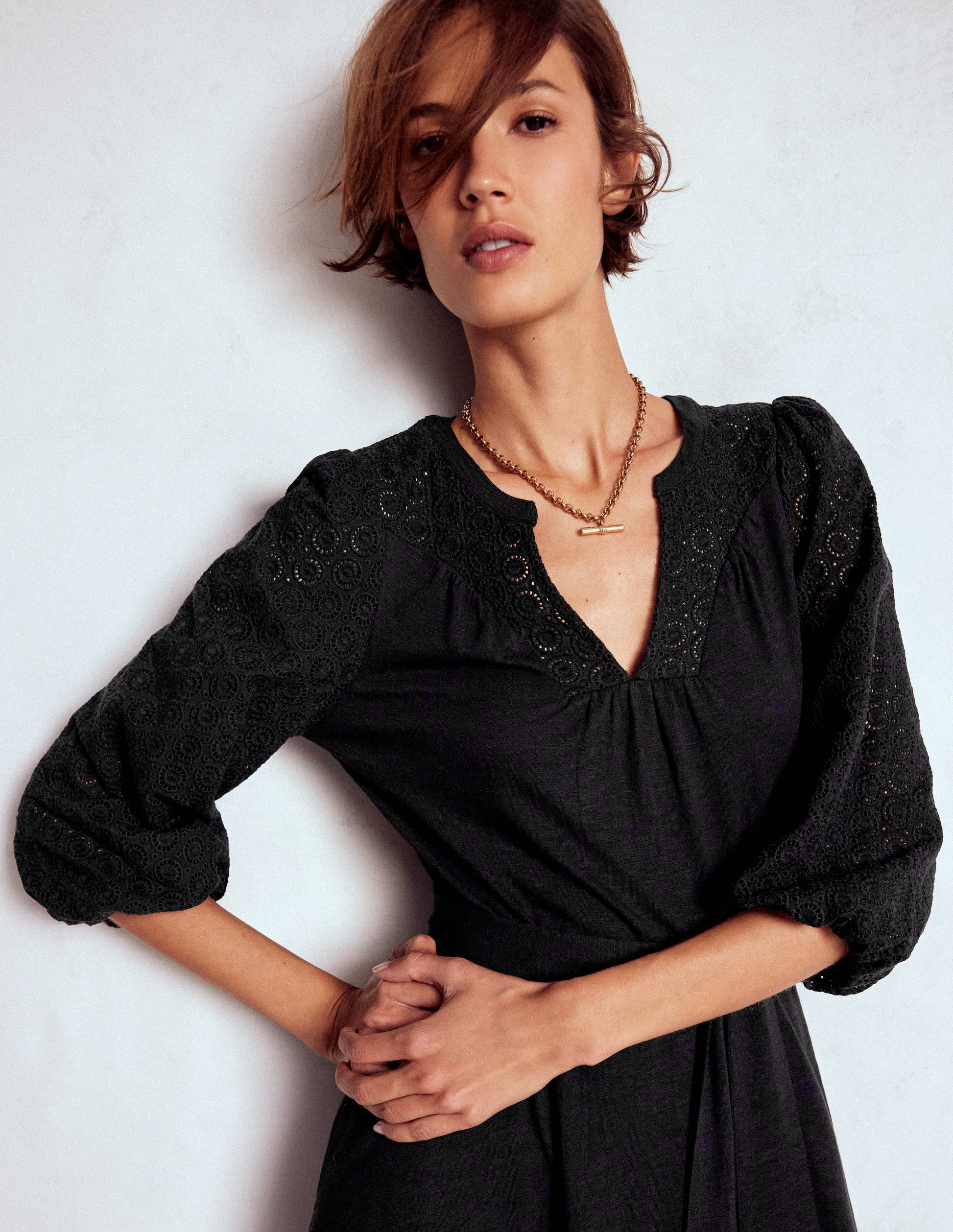 Eden Broderie Jersey Dress-Black-2