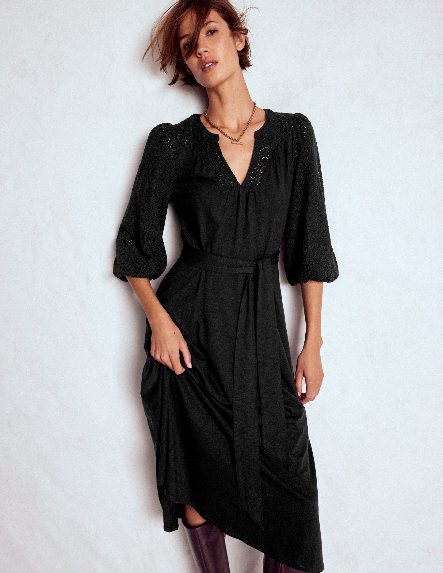 Eden Broderie Jersey Dress-Black