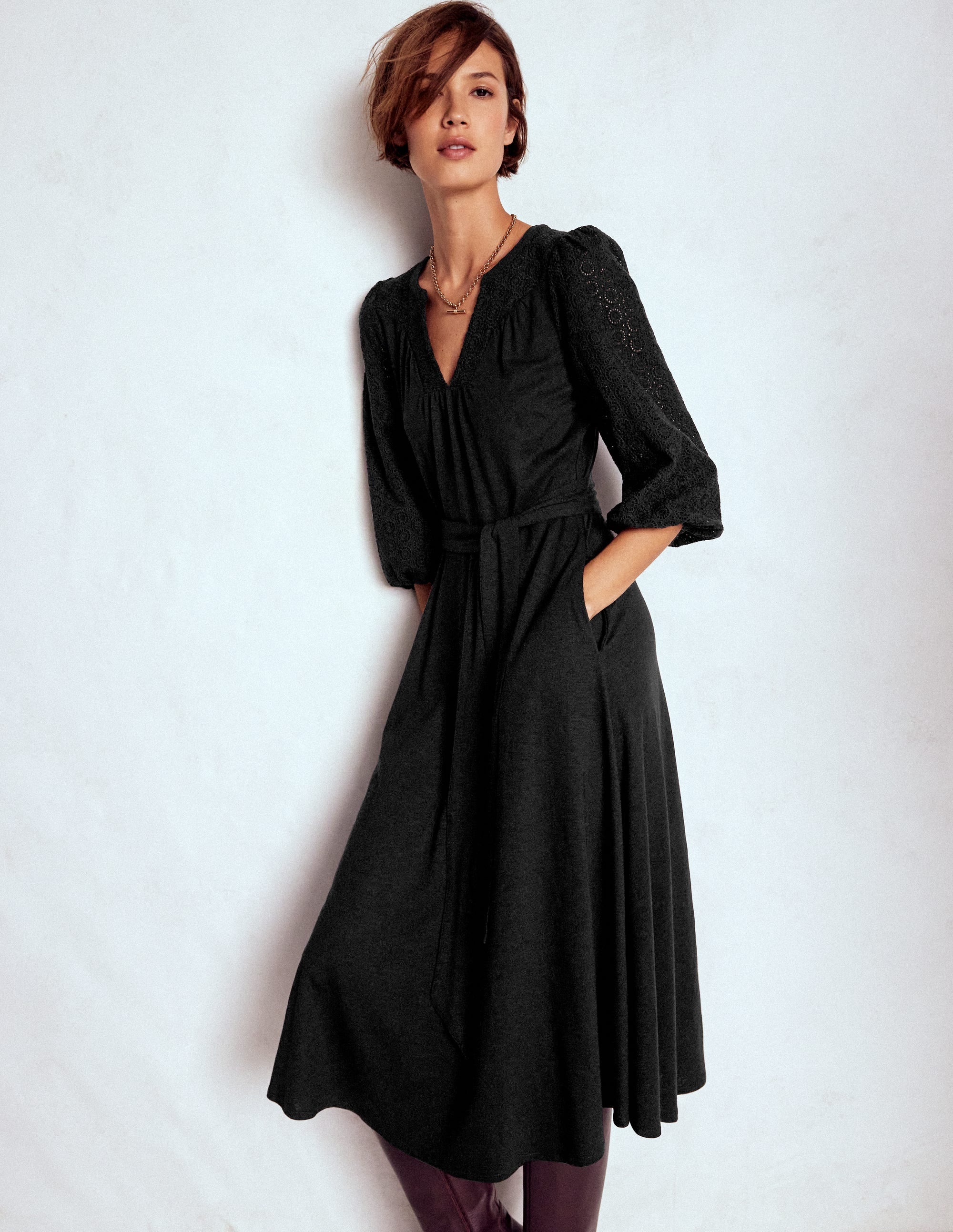 Eden Broderie Jersey Dress-Black - Image 5