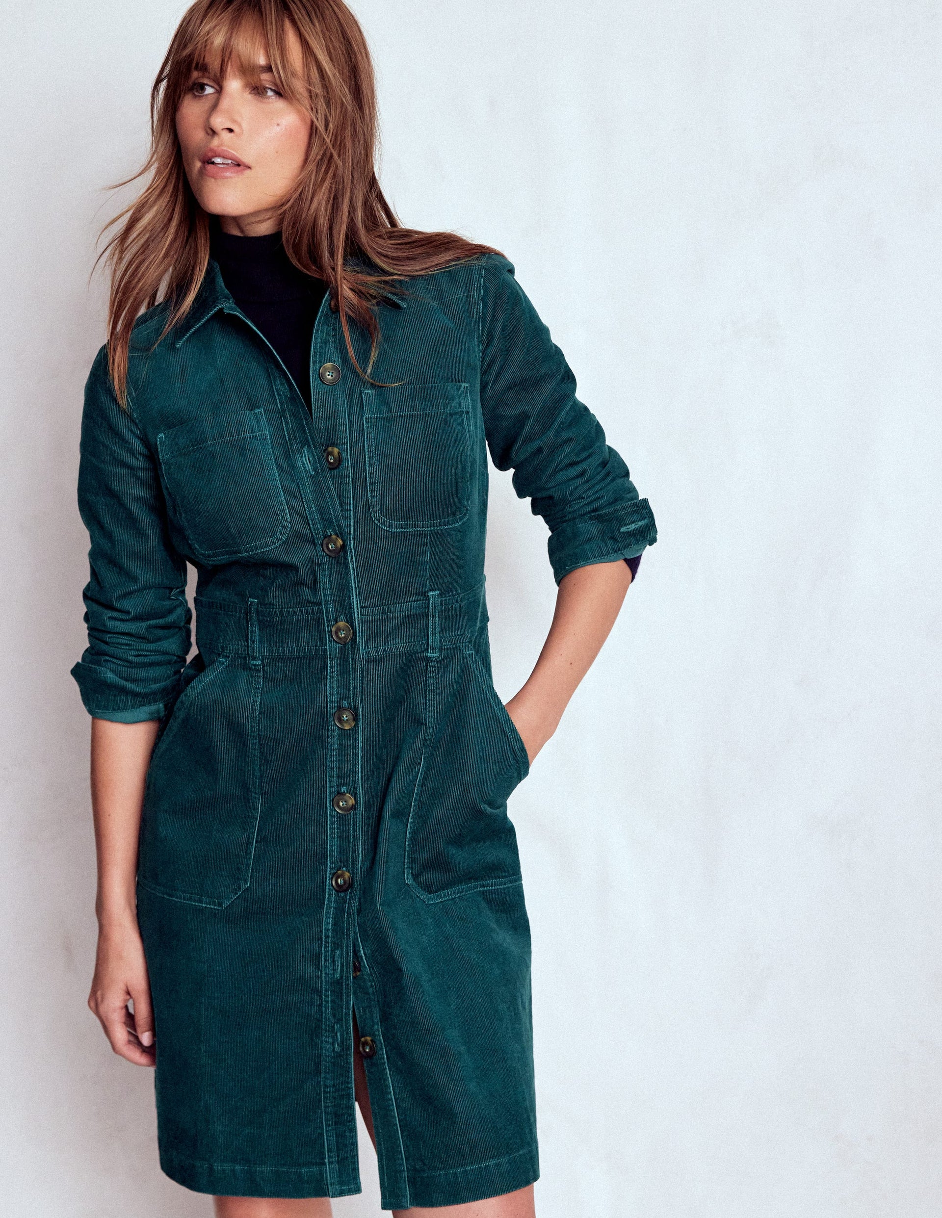 knee length dresses for ladies Amanda Cord Short Dress-Midnight Teal