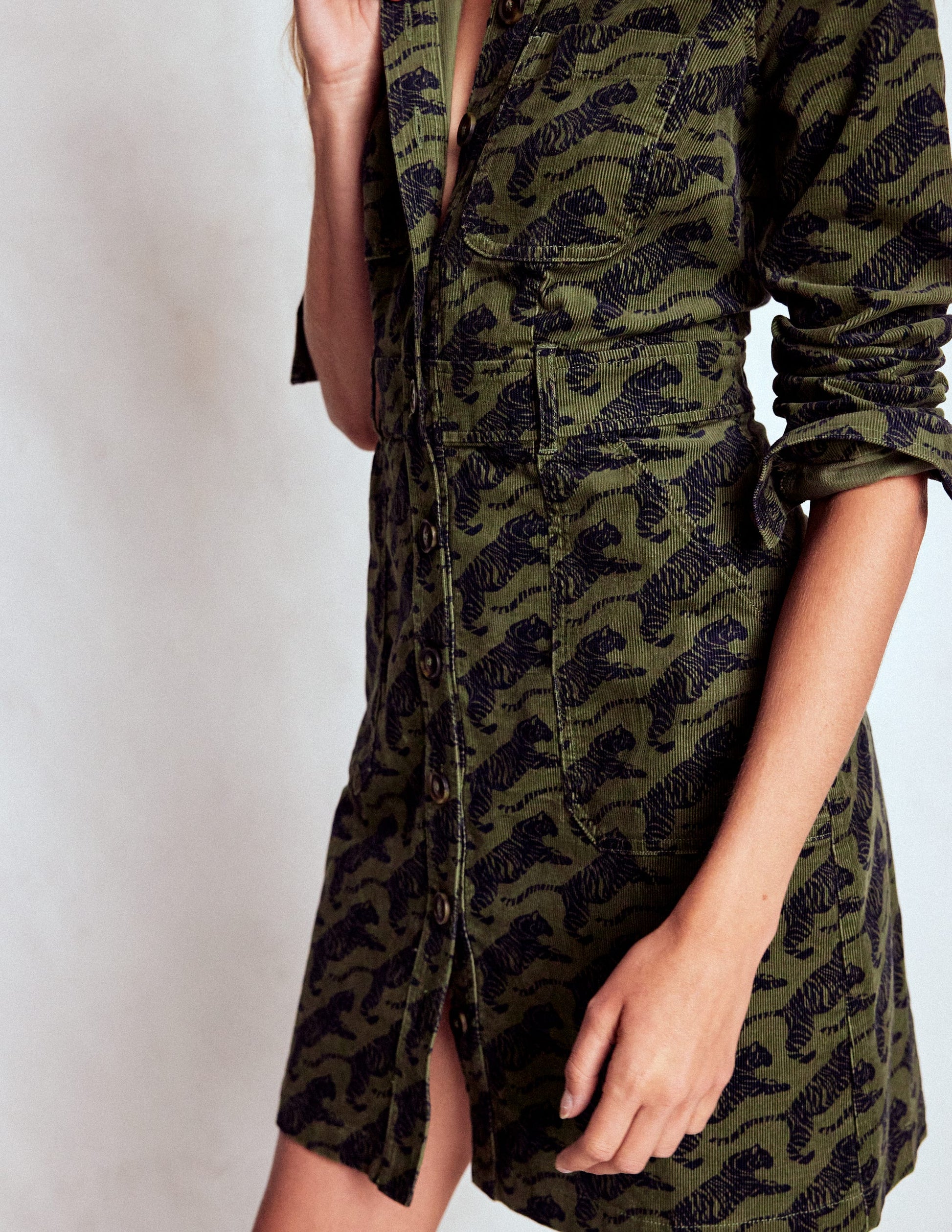 Amanda Cord Short Dress-Woodland Green, Leaping Tiger-2