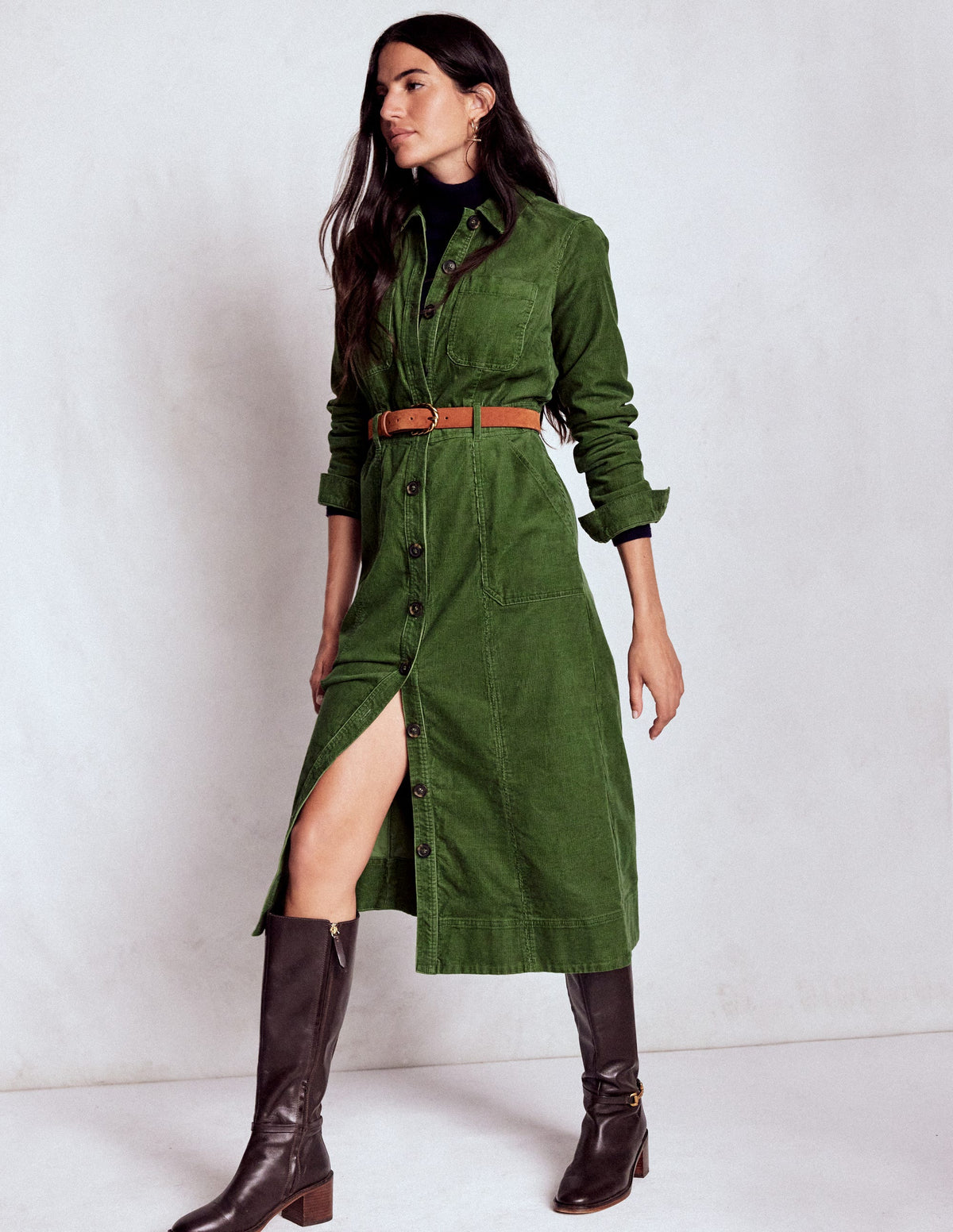 Amanda Cord Midi Dress-Fern - Image 1