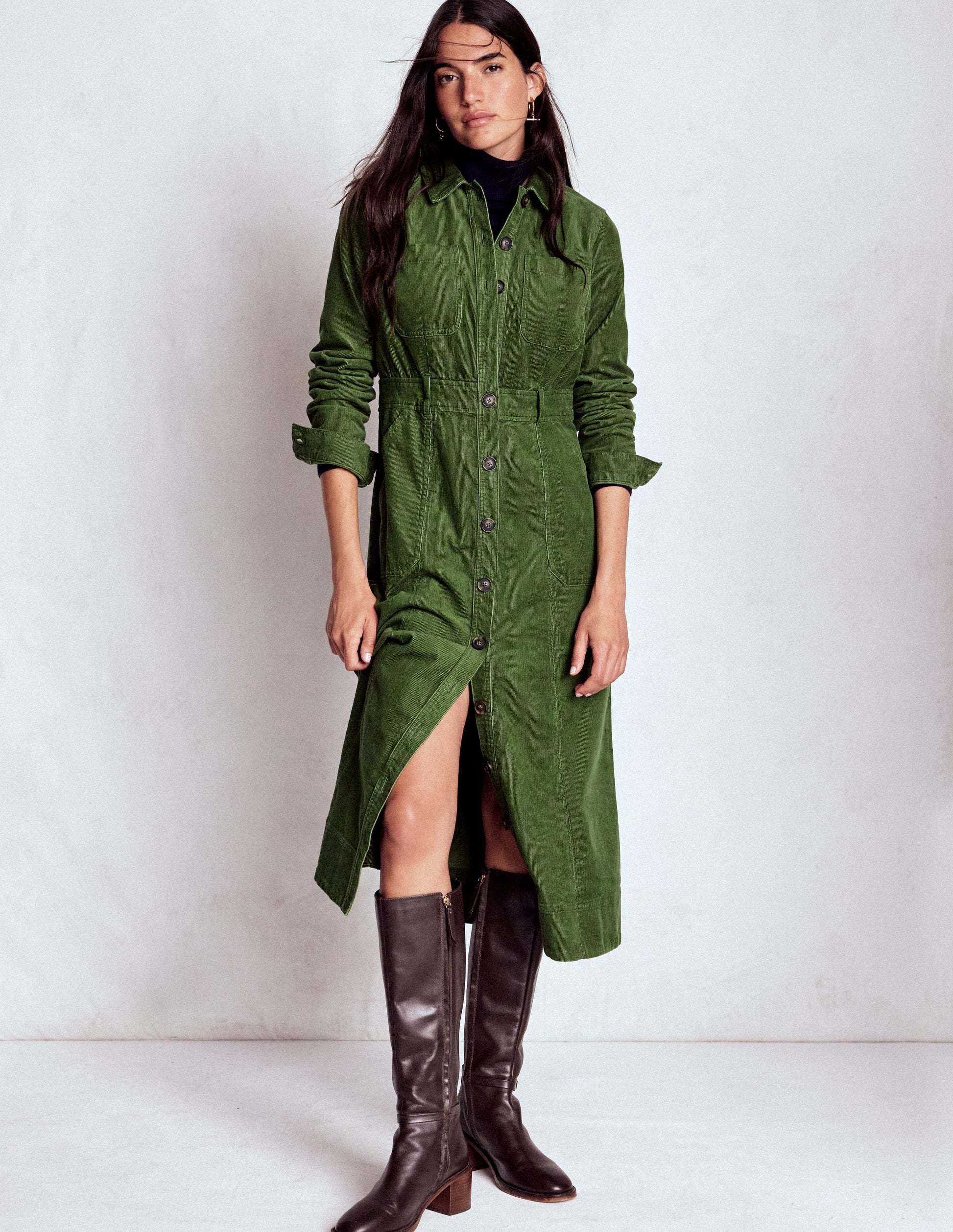 Boden Women's Amanda Cord Midi Dress in Green | Size 16/18 Boden Women's Amanda Cord Midi Dress in Green | Size 16/18