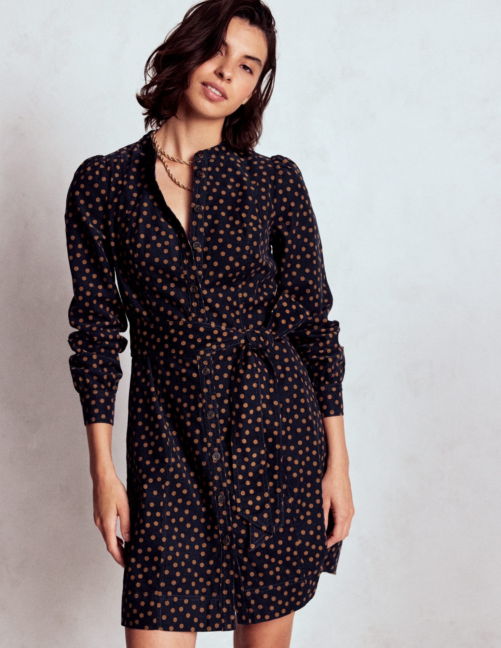 Bre Cord Short Dress-French Navy, Painted Dot - Image 1