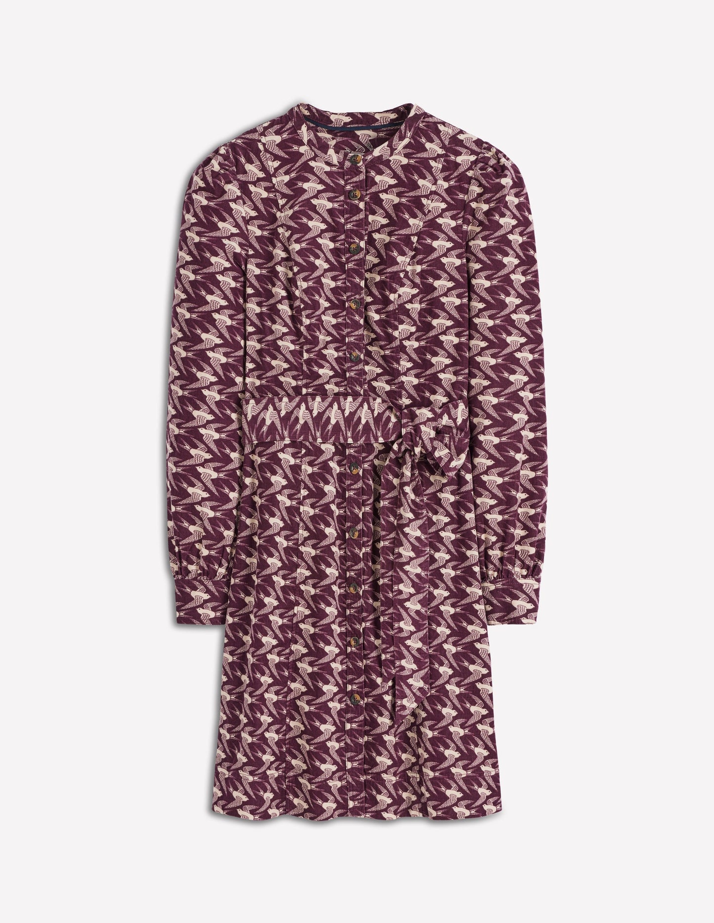 Bre Cord Short Dress-Dark Cherry, Swooping Swallow