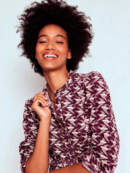 Bre Cord Short Dress-Dark Cherry, Swooping Swallow-2