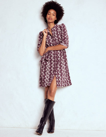 Bre Cord Short Dress-Dark Cherry, Swooping Swallow-4