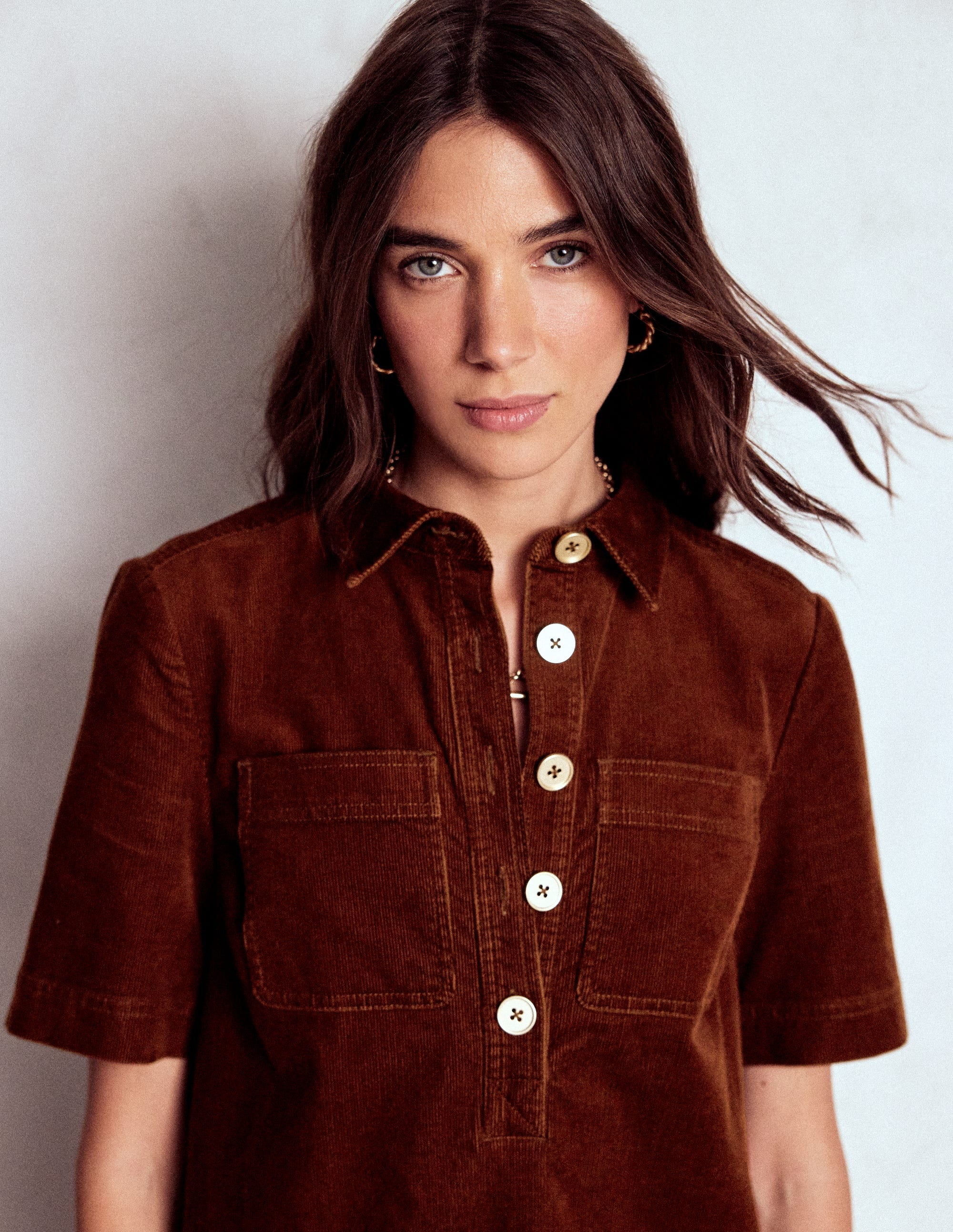 Zia Cord Pocket Shirt Dress-Copper Brown | Boden USA
