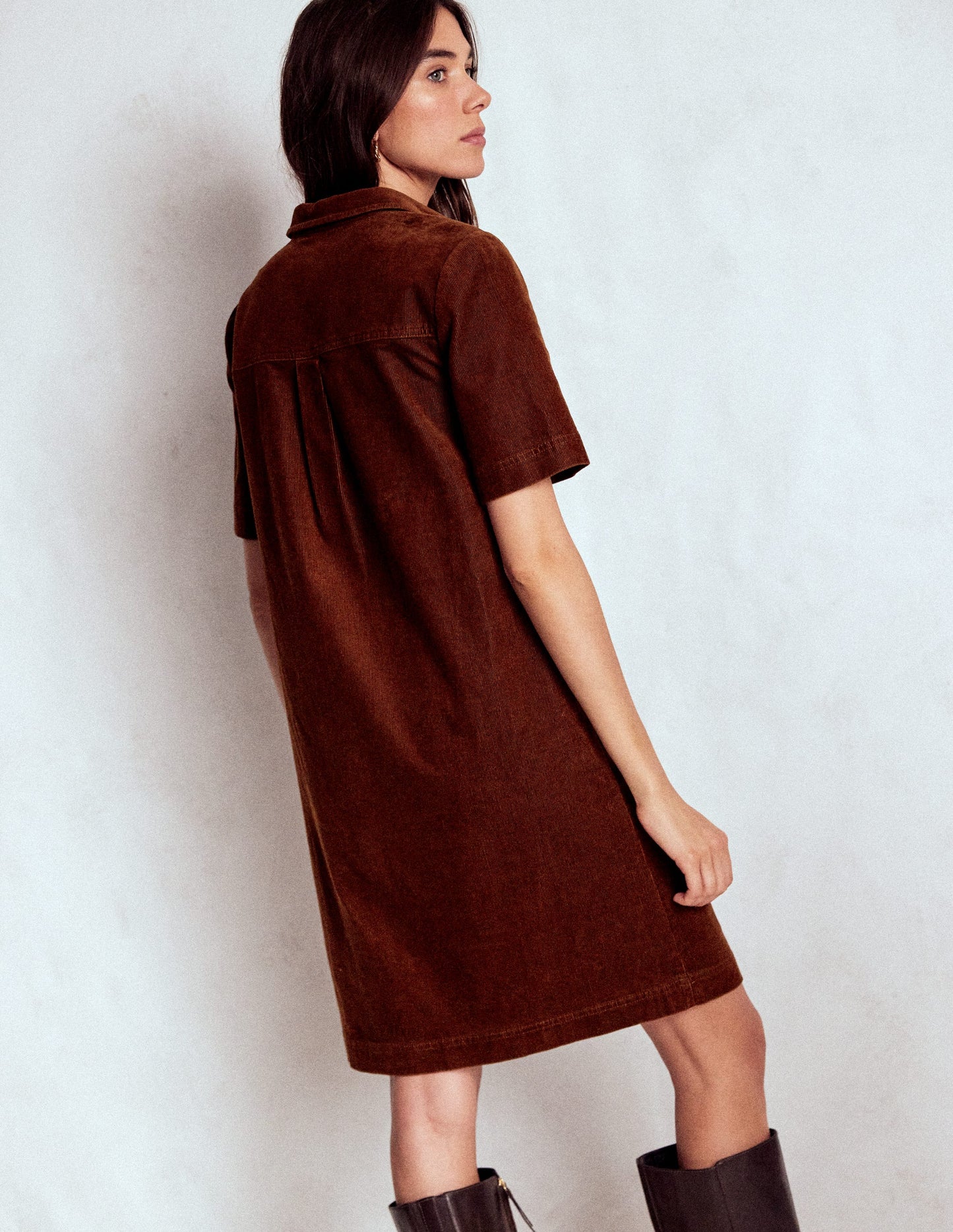 Zia Cord Pocket Shirt Dress-Copper Brown