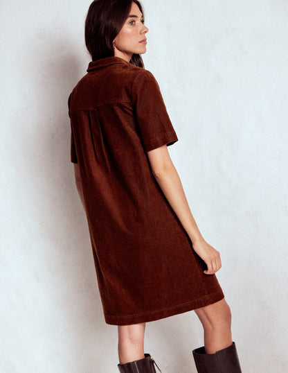 Zia Cord Pocket Shirt Dress-Copper Brown-3