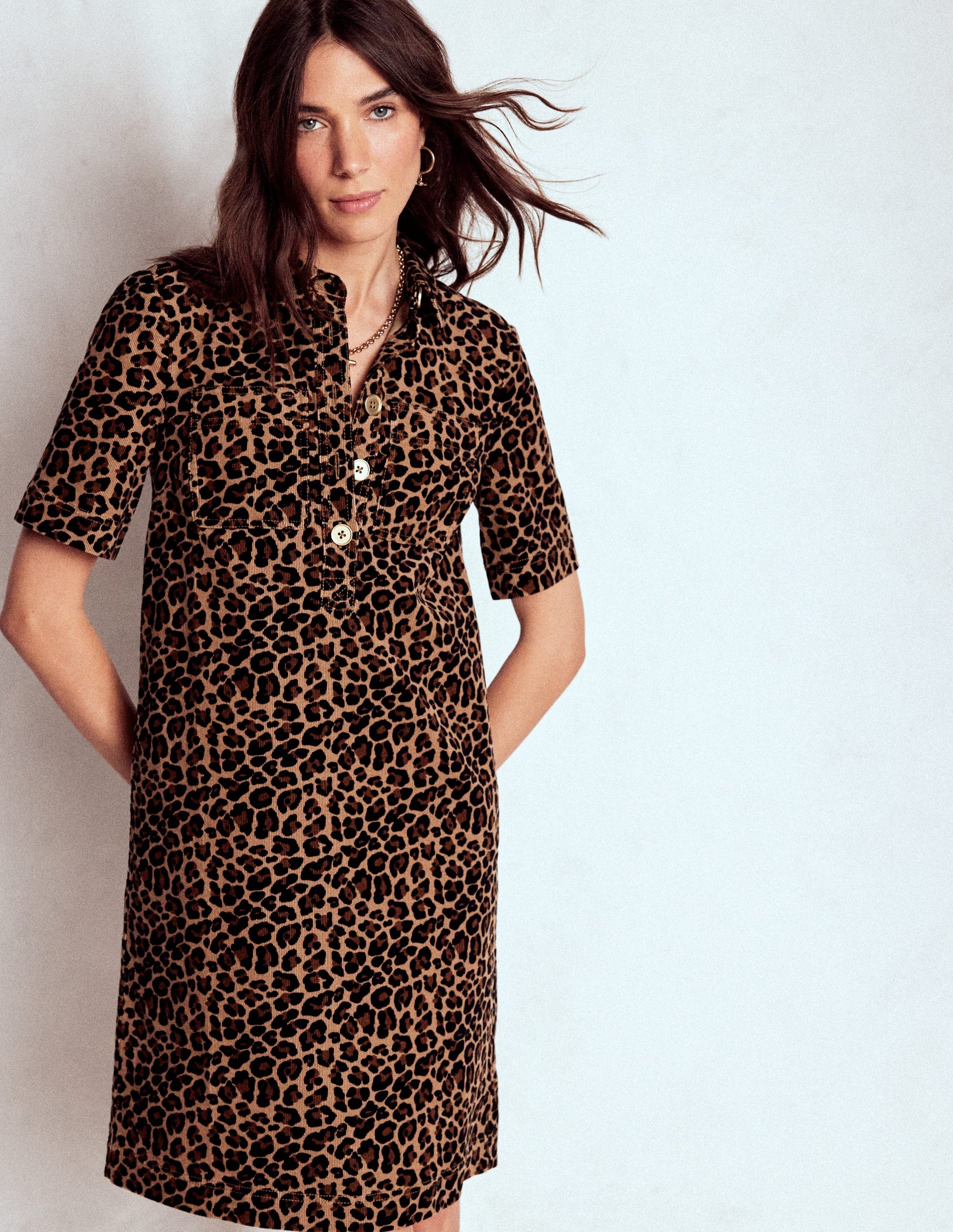 Zia Cord Pocket Shirt Dress-Multi, Cheetah Pop-6
