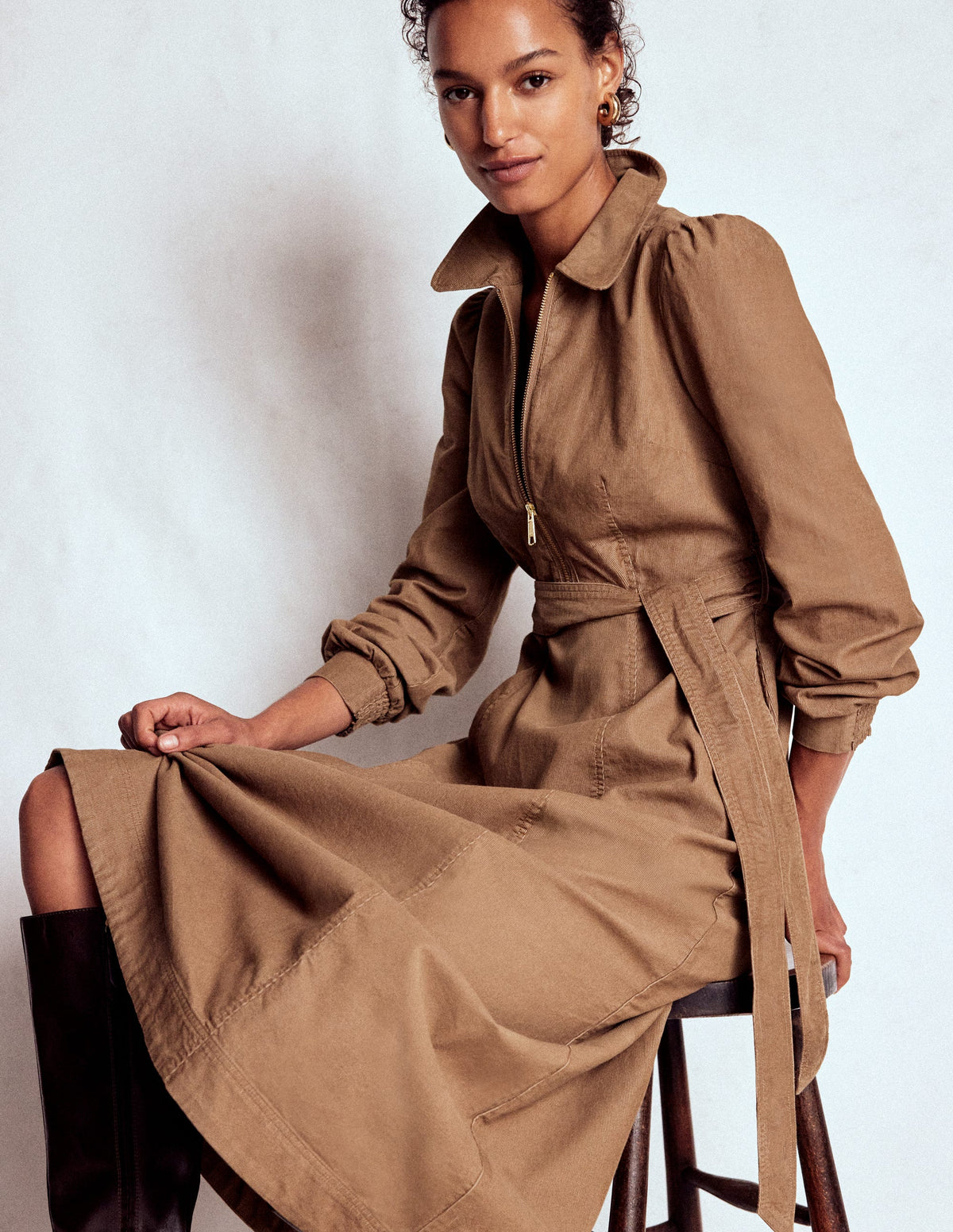 Adelaide Zip Cord Midi Dress-Latte - Image 1