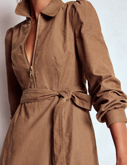 Adelaide Zip Cord Midi Dress-Latte-2
