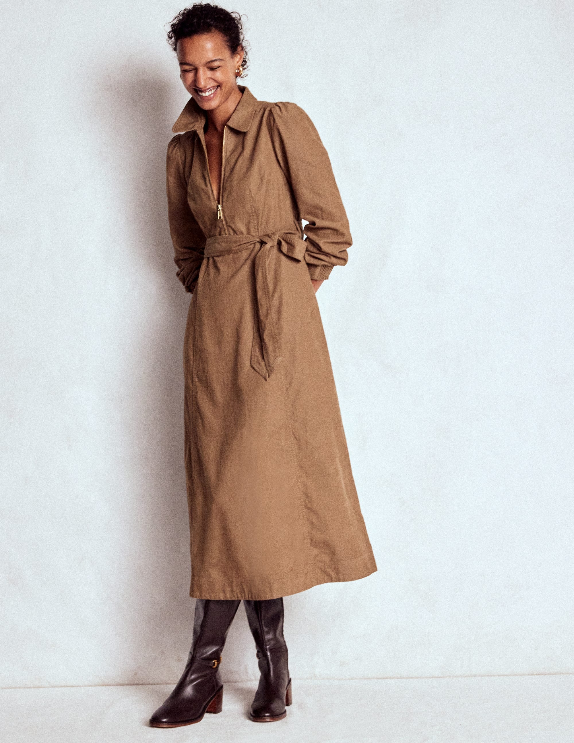Adelaide Zip Cord Midi Dress-Latte | Boden USA
