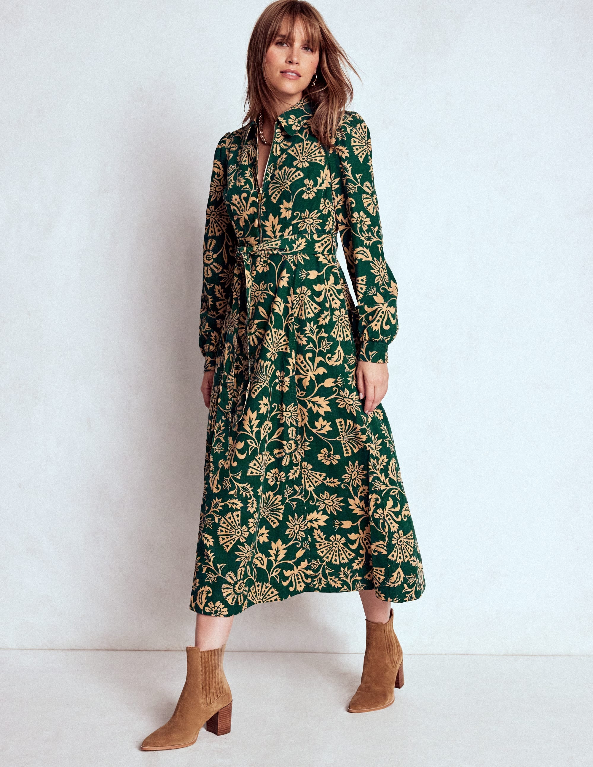 Adelaide Zip Cord Midi Dress-Emerald Night, Elaborate Vine | Boden USA
