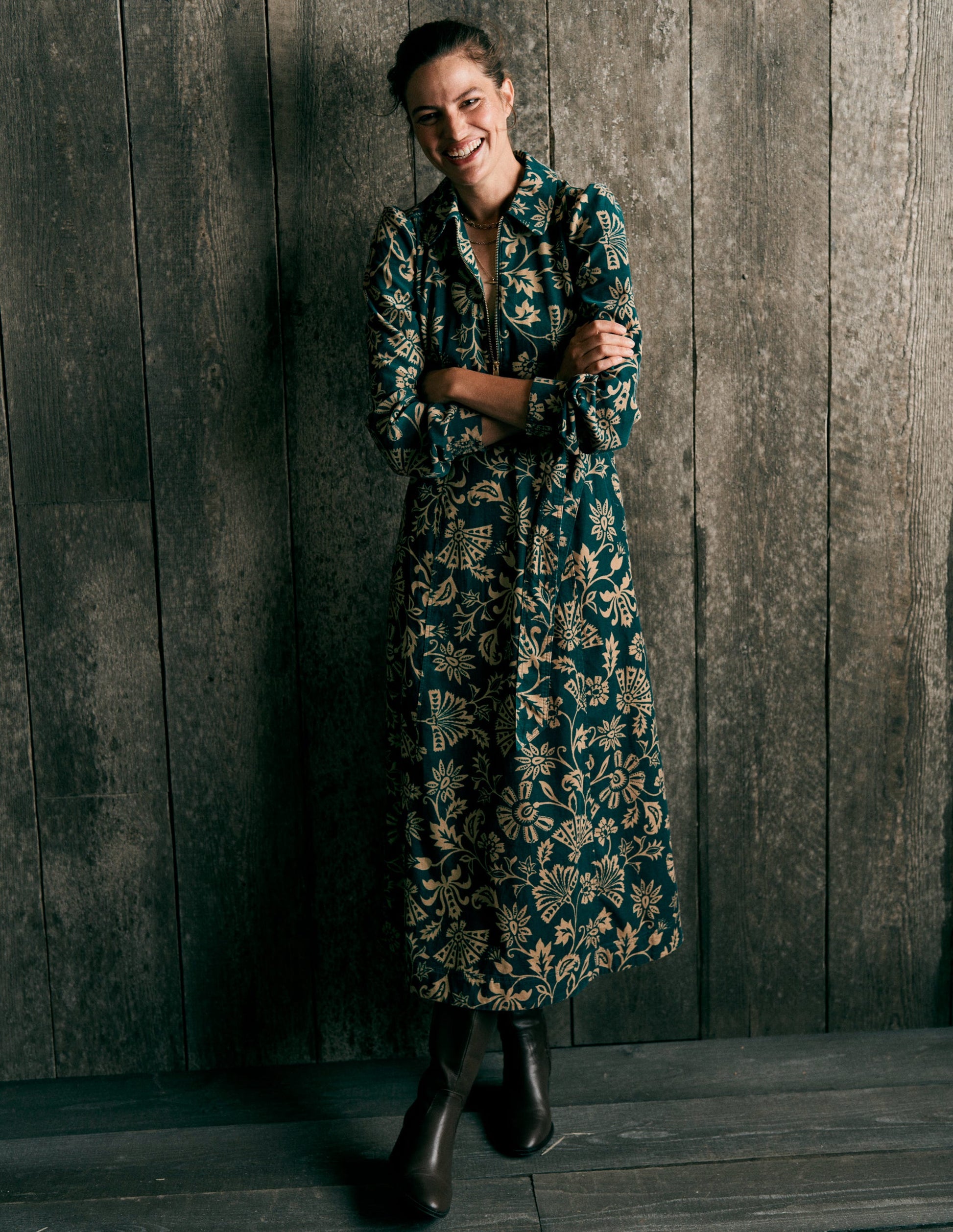 Adelaide Zip Cord Midi Dress-Emerald Night, Elaborate Vine | Boden USA Adelaide Zip Cord Midi Dress-Emerald Night, Elaborate Vine | Boden USA