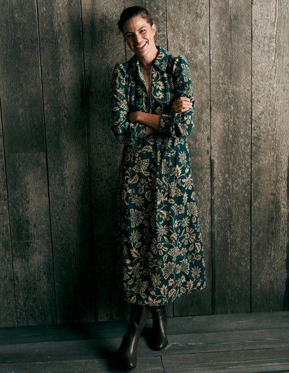 Adelaide Zip Cord Midi Dress-Emerald Night, Elaborate Vine-2