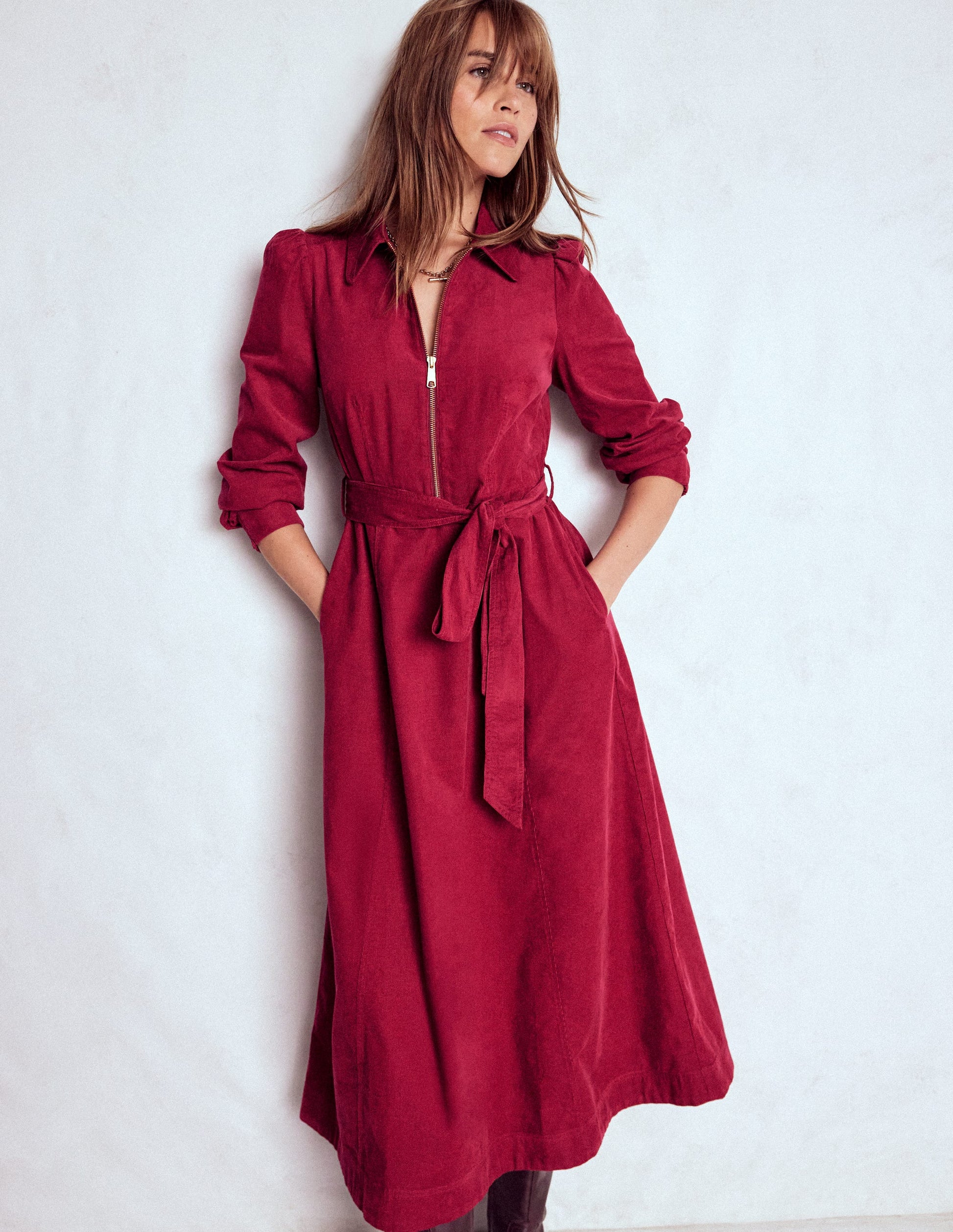 Adelaide Zip Cord Midi Dress-Burgundy Red Adelaide Zip Cord Midi Dress-Burgundy Red