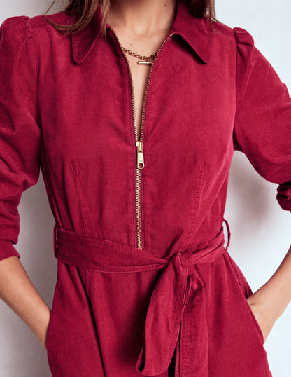 Adelaide Zip Cord Midi Dress-Burgundy Red-5