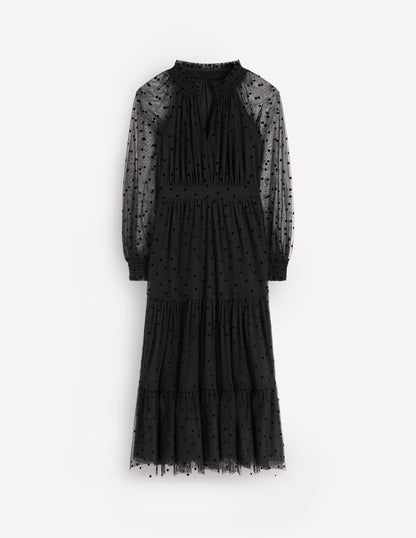 Lucille Tulle Midi Dress-Black-7