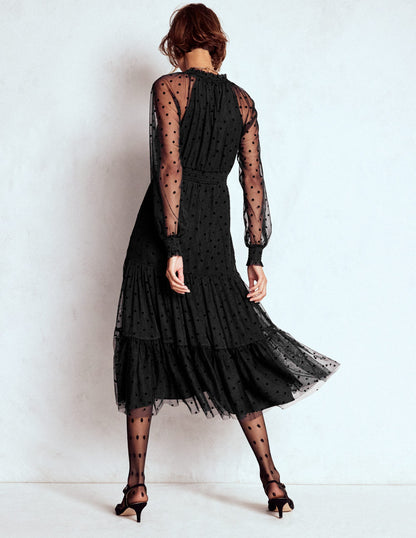 Lucille Tulle Midi Dress-Black-3