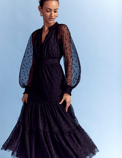 Lucille Tulle Midi Dress-Black-6