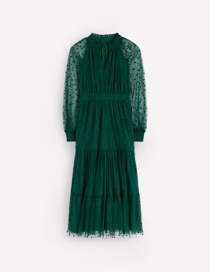 Lucille Tulle Midi Dress-Emerald Night-6