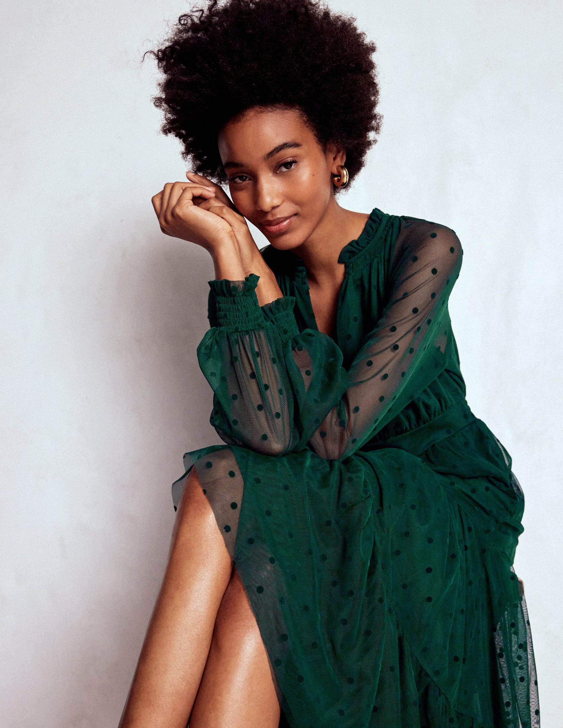 Lucille Tulle Midi Dress-Emerald Night Boden USA